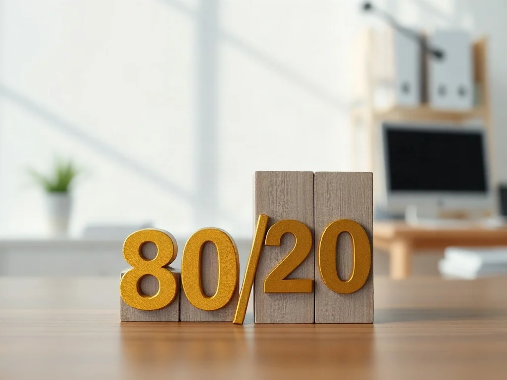 Złote i szare klocki na biurku obrazujące zasadę Pareto, gdzie 20% elementów odpowiada za 80% efektów.