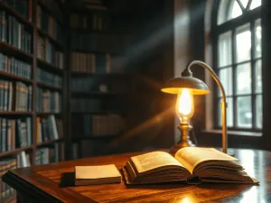Kompas na drewnianym stole wskazujący drogę w gęstej mgle, symbolizujący odnajdywanie kierunku w obliczu niepewności.