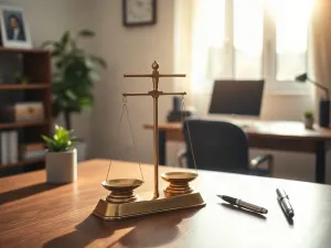 Drewniana przeszkoda na zamglonej leśnej ścieżce z kamieniem symbolizującym spokój i równowagę w obliczu wyzwań.