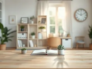 Otwarte notatki, pióro i klepsydra na biurku, symbolizujące efektywne zarządzanie czasem podczas nauki.